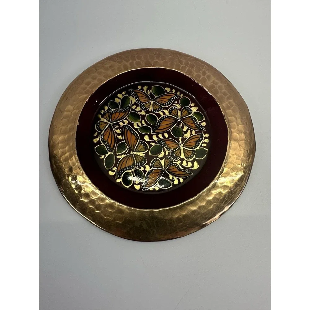 Cobre El Porton Mexico Hammered Copper Butterfly Wall Plate Handcrafted 7